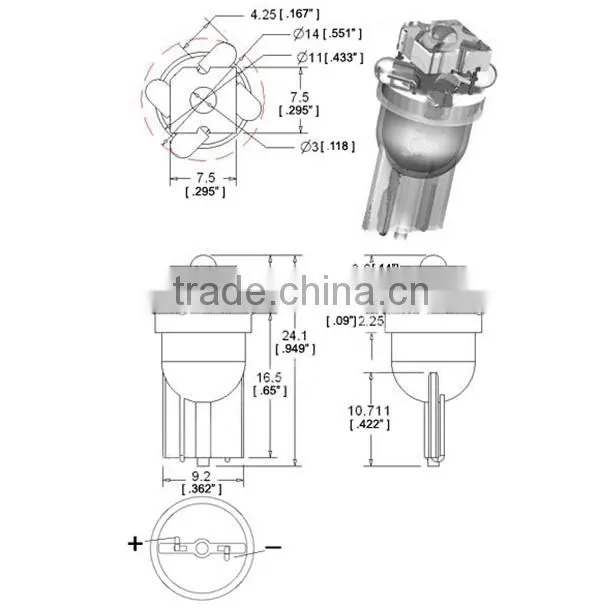 194 LED CAR Bulb - 5 LED Wide Angle Wedge Base