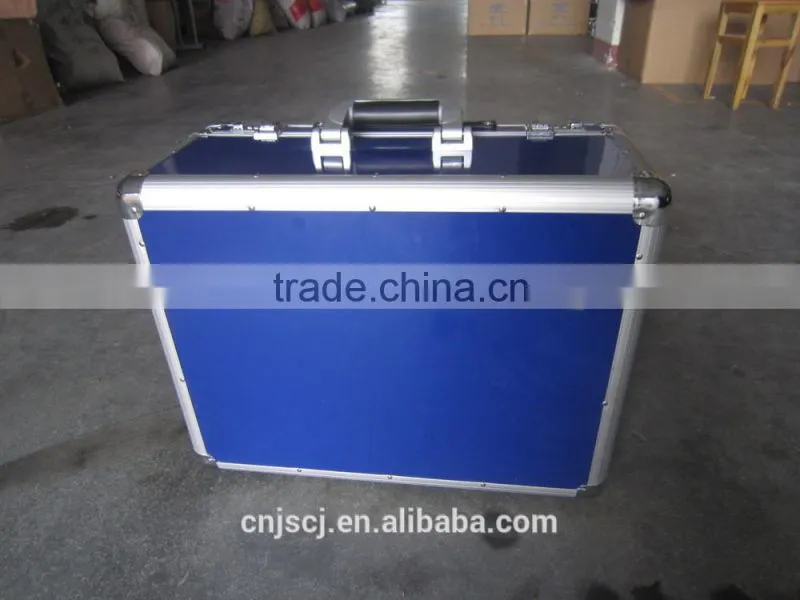 blue export useful abs locking aluminum tool case, permanent protection aluminum trolley carrying case