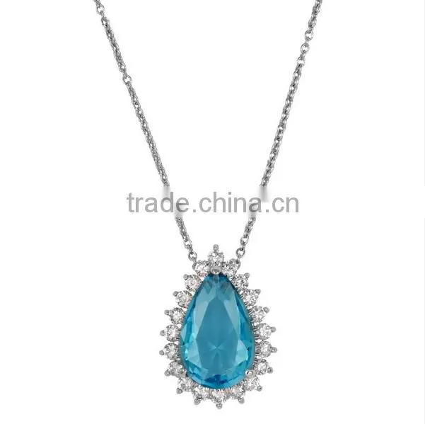 Fashion neckless jewelry, 925 sterling silver big green stone necklace