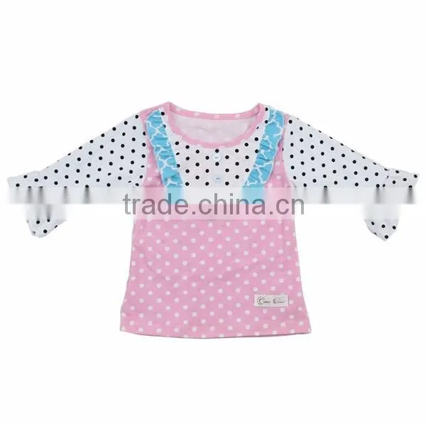 2016 Kaiyo Online clothing store wholesale icing ruffle t shirts dot bib ruffle top cute baby girls long sleeve top