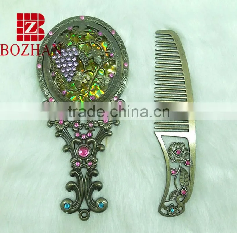 Vintage grape rhinestone mirror set/grape vintage vanity mirror set