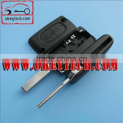 OkeyTech Peugeot 2 button407 flip key case no logo with groove blade for key cover peugeot 407 key shell for key