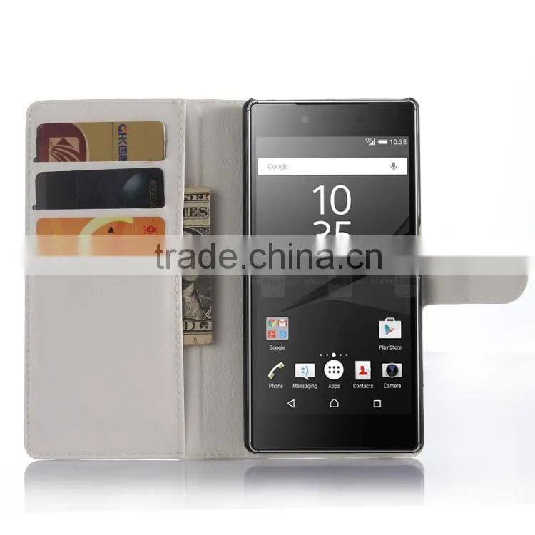 Cheap goods from china Credit Card Slots Wallet Lychee Leather pu leather cover for sony z5 premium wholesale alibaba
