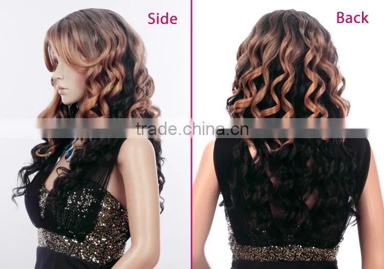 China supplier cheap brown kinky high density synthetic ombre curly wigs