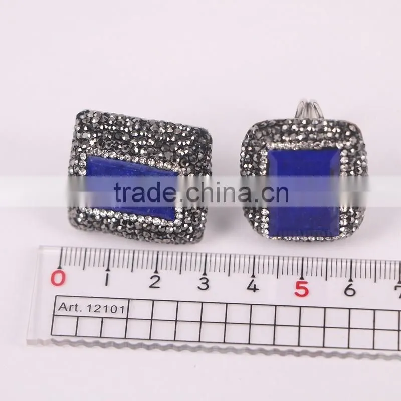 Natural Lapis Lazuli Druzy Stone Rings, Pave Crystal Rhinetone Single Stone Ring Design