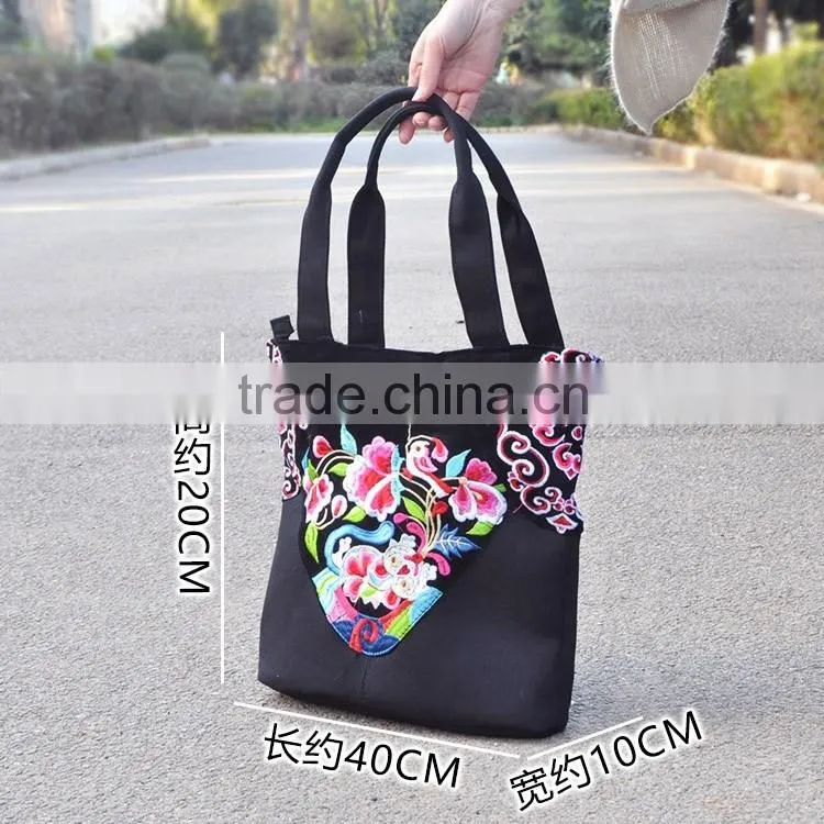 Luckybag women handbag canvas delicate lady shoulder bags flannel with embroidery
