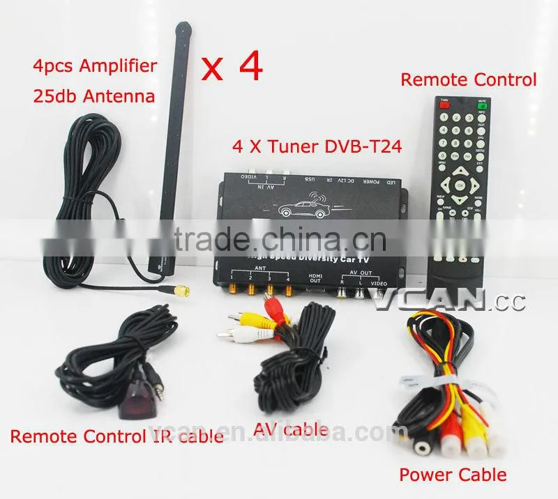 DVB-T24 hd Car DVB-T2 MPEG4 digital Set top box 4 Tuner 4 Antenna USB High Speed