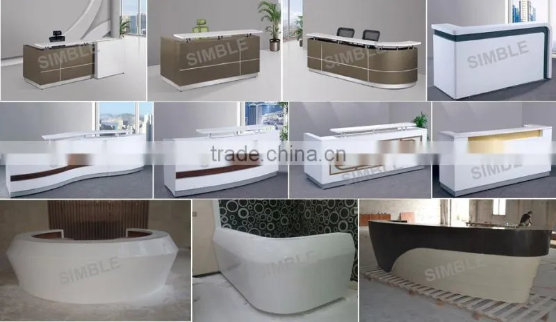 Modern style solid surface reception desk, white glossy bank front desk