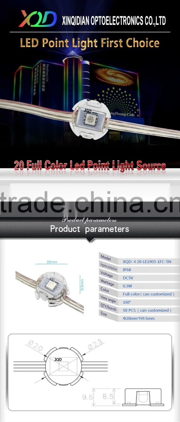 ws2811/ucs1903 led light pixels 20mm do 12mm hole install screen