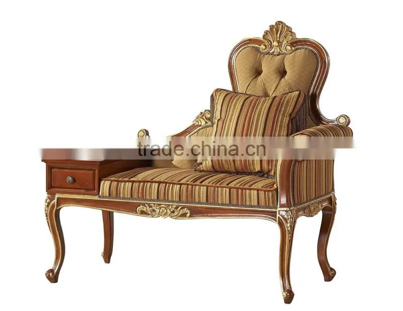 Antique Classic Palace Leisure Telephone Chair, Luxury Gold Painting Armed Chair, Sofa Wood Carving Living Room Furniture