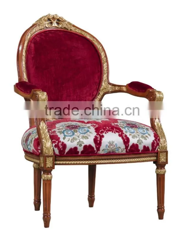 Classic European solid wood carving fabric dining room armchair