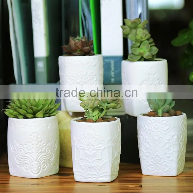 Creative classic patterns white ceramic indoor planters for succulents