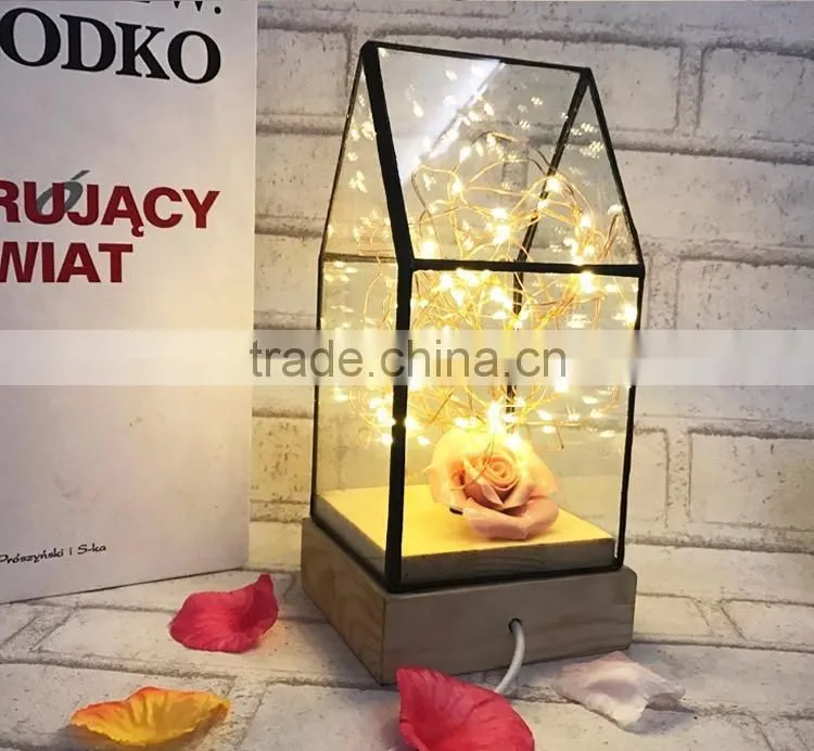 Creative DIY House Design Fireworks Silver Flower Glass House Atmosphere Night Light, Decorative Table Bedroom Warm Night Light