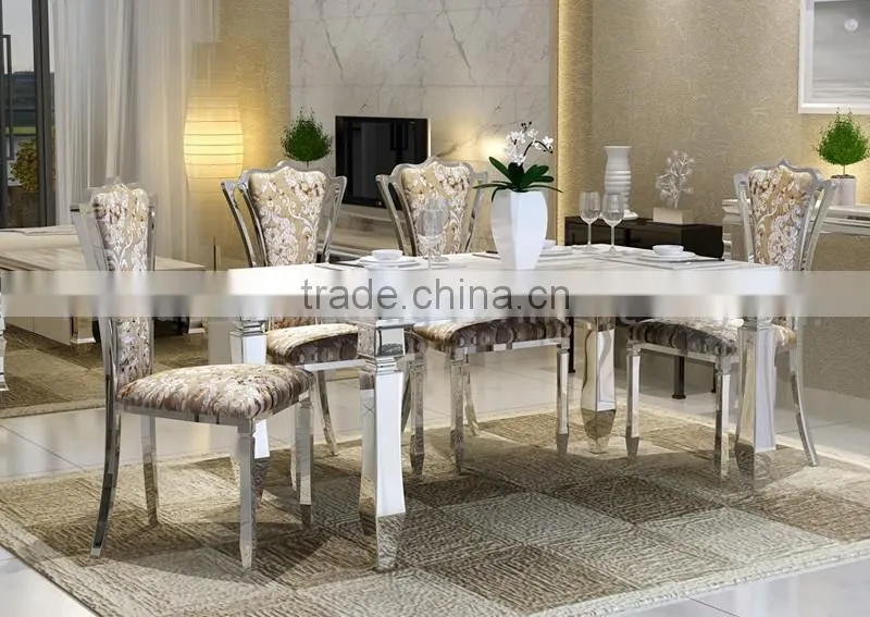 mirror sivler stainless steel 20mm marble dining table set