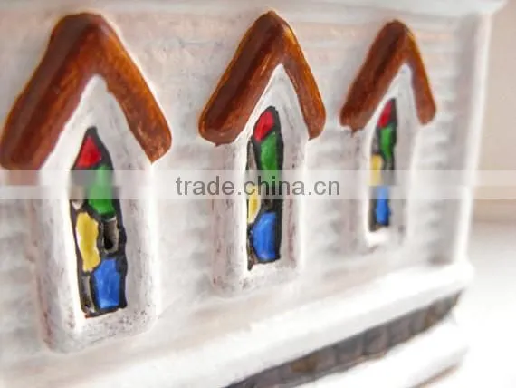 Ceramic Christmas village, lighted church
