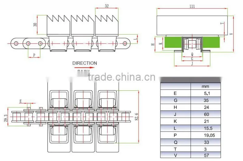 Snap-on Gripper Roller Chains/rubber top conveyor chains/rubber gripper snap on chains