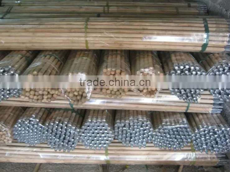 Natural wooden broom handle with metal screw thread