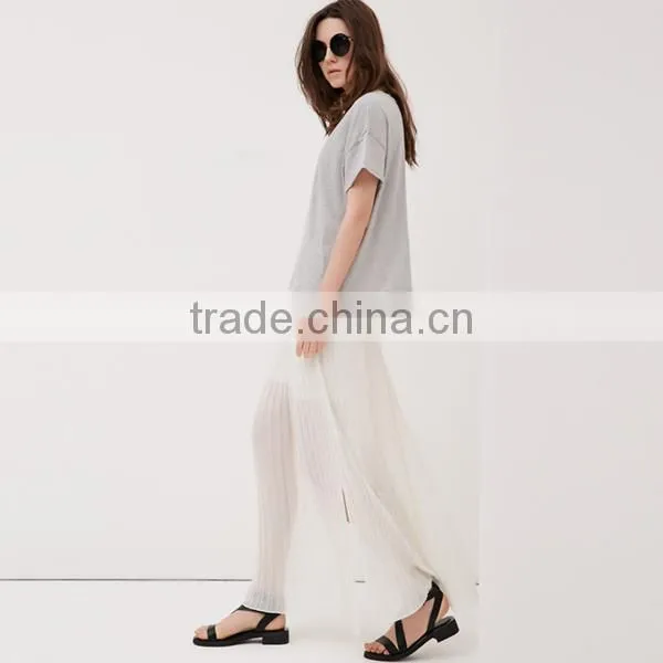 2014 new arrival high waist pleated long chiffion skirt