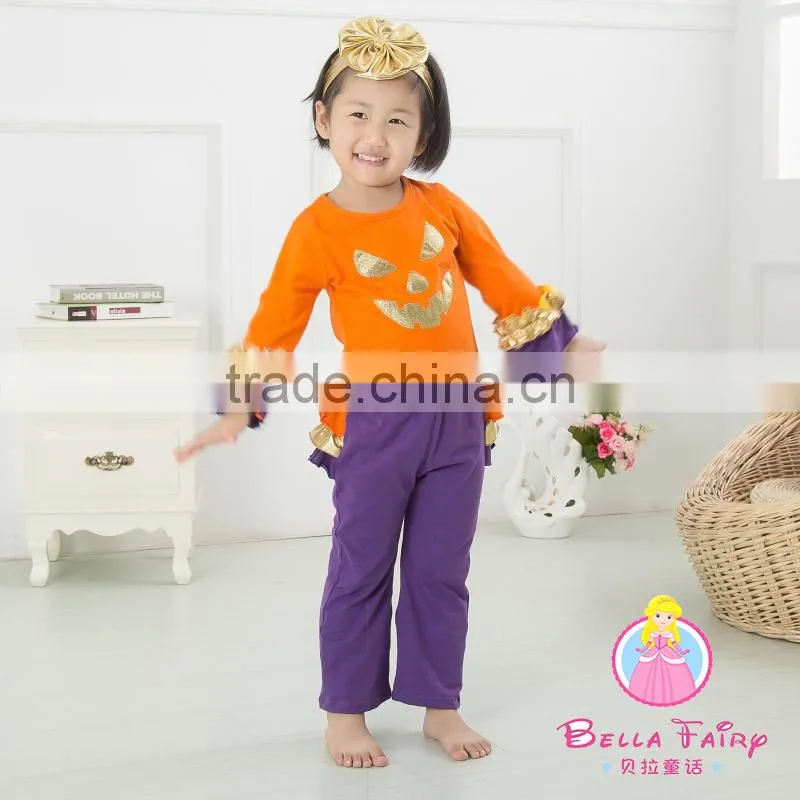 china product and low price wholesale golden autumn outfits with headband for 6monthes -8years baby kids warmer