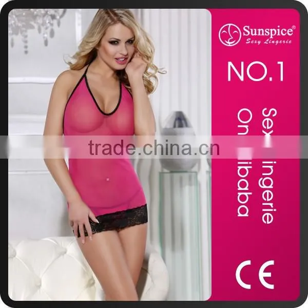 V back show chiffon red mature women sexy lingerie