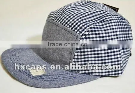 wholesale custom flat brim 5 panel flat caps plaid cap
