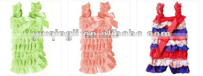 2015 Multiolour Wholesale Baby Plain Lace Ruffle Cute Cheap Rompers With Bow Baby Lace Romper