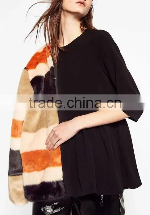 Runwaylover EY2367B 2017 Ladies Nine Point Sleeve Pure Color Blouse