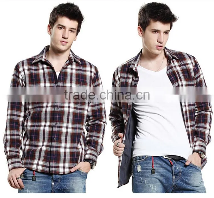 Latest shirt designs for men 2016 plaid flannel cotton windproof warm comfortable men's dress shirt