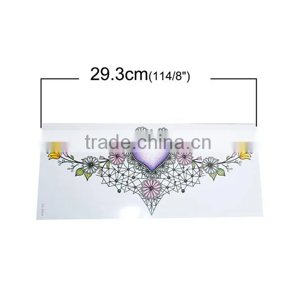 Paper Removable Waterproof Sternum Sticker Body Art Multicolor Flower Leaves Pattern Heart Temporary Tattoo Custom