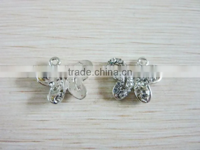 2014 New Hot fashion charm 316L Surgical Stainless Steel butterfly shaped gem clear stone dangle pendant