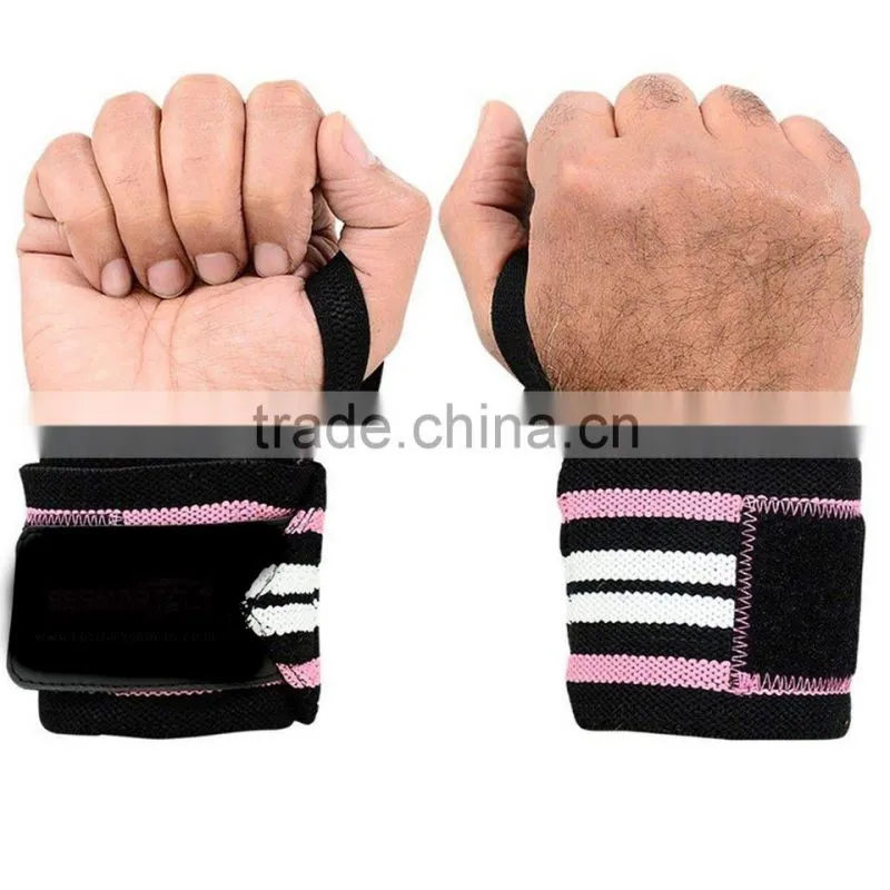Fitness Training Gym Wrist Wraps in Black color Red & white Stripe