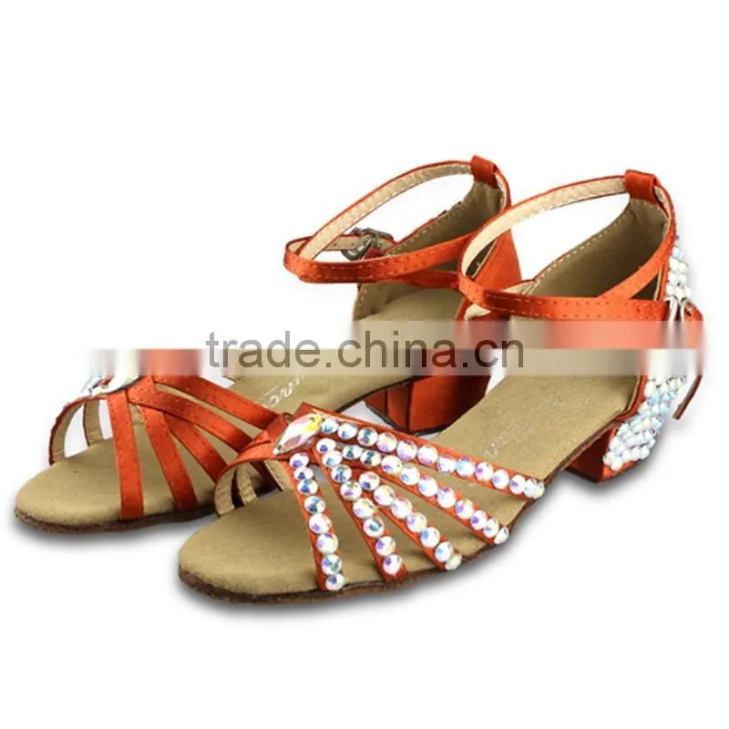 Children Kid Rhinestone Low Heel Modern Shoes Girls diamond Ballroom Latin Dance Shoes