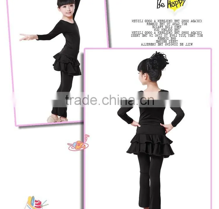 New Girls Kid Latin Performance Tops And Pants Suit Child Long Sleeve Back V-neck Cross Dance Costumes