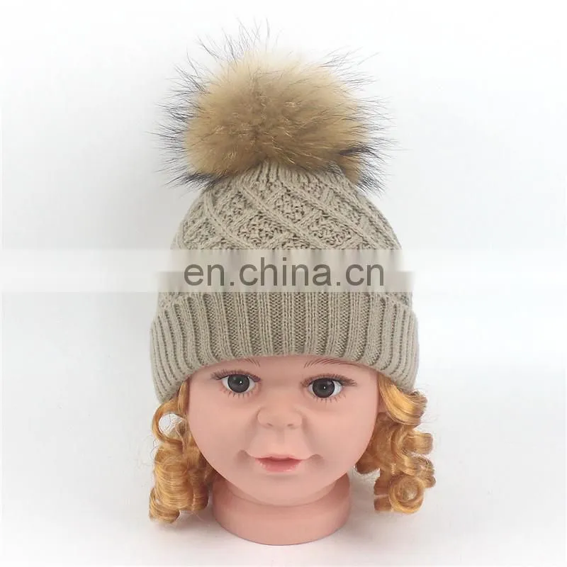 Best-selling Unisex Wholesale Striped Real Fur Pompom Baby Beanie Hat