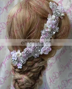 Aidocrystal Lace Bridal Headband,Wedding party Hair Accessories,Ribbon Headband bride necklace