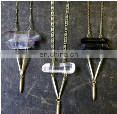2015 Latest Agate Natural stone Brass Boho Pendant Necklace