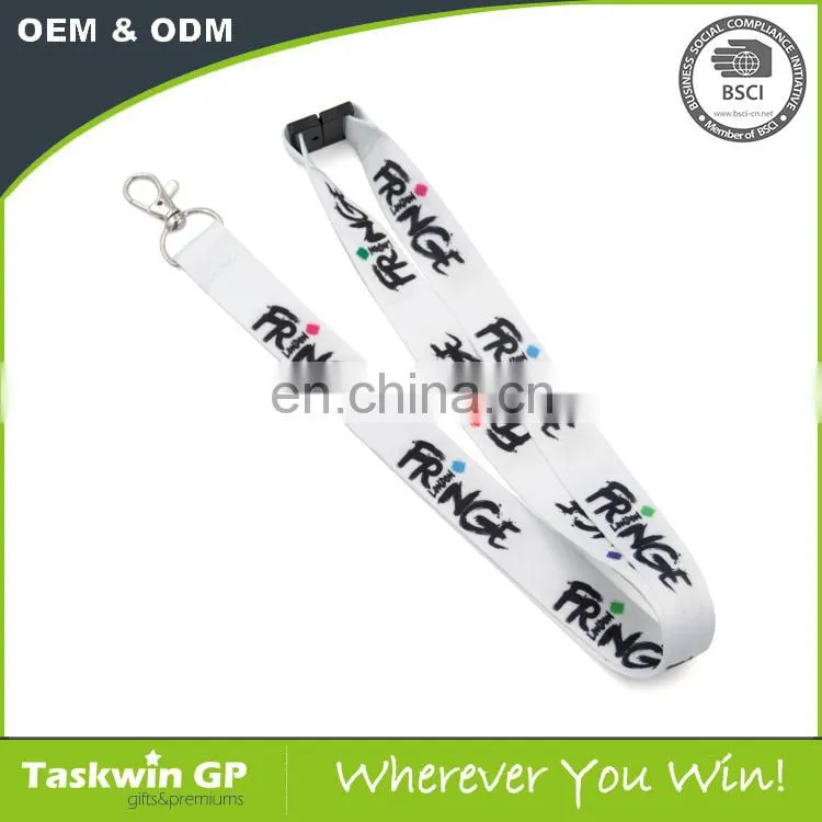 Wholesale 2017 hot sale custom polyester printing white lanyard clip