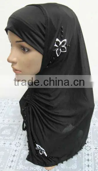 A569 Stylish islamic headscarf al amira square HEJAB pearl beaded flower two pieces MUSLIM HIJAB