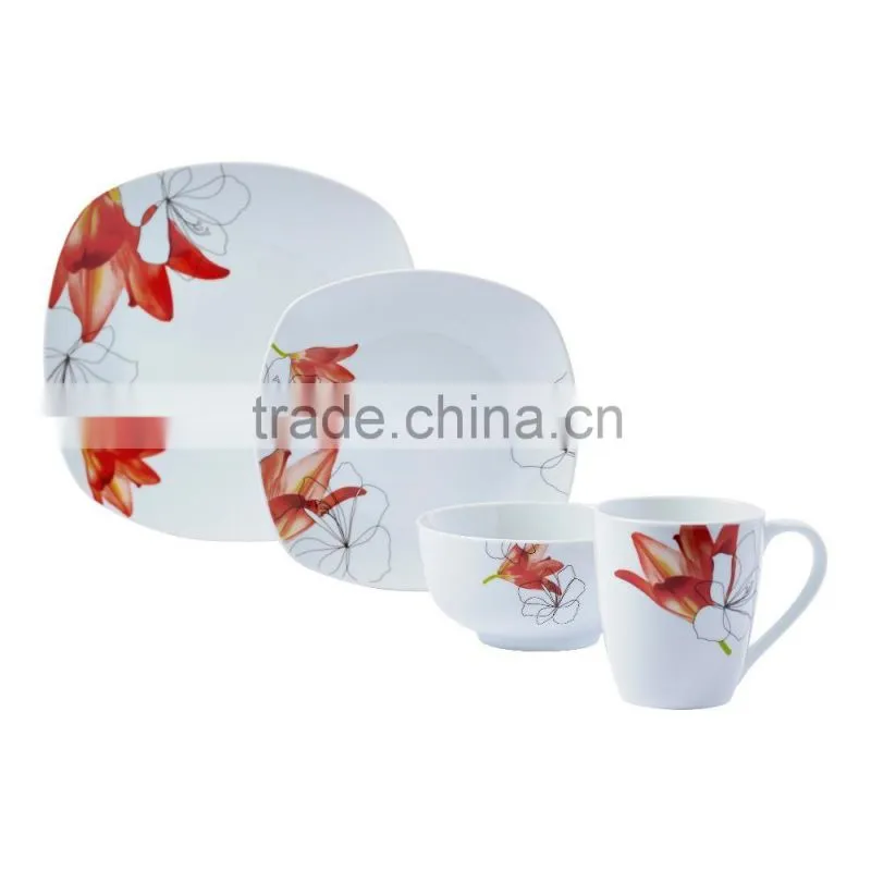 42 pcs porcelain dinner set with decal and glass cup