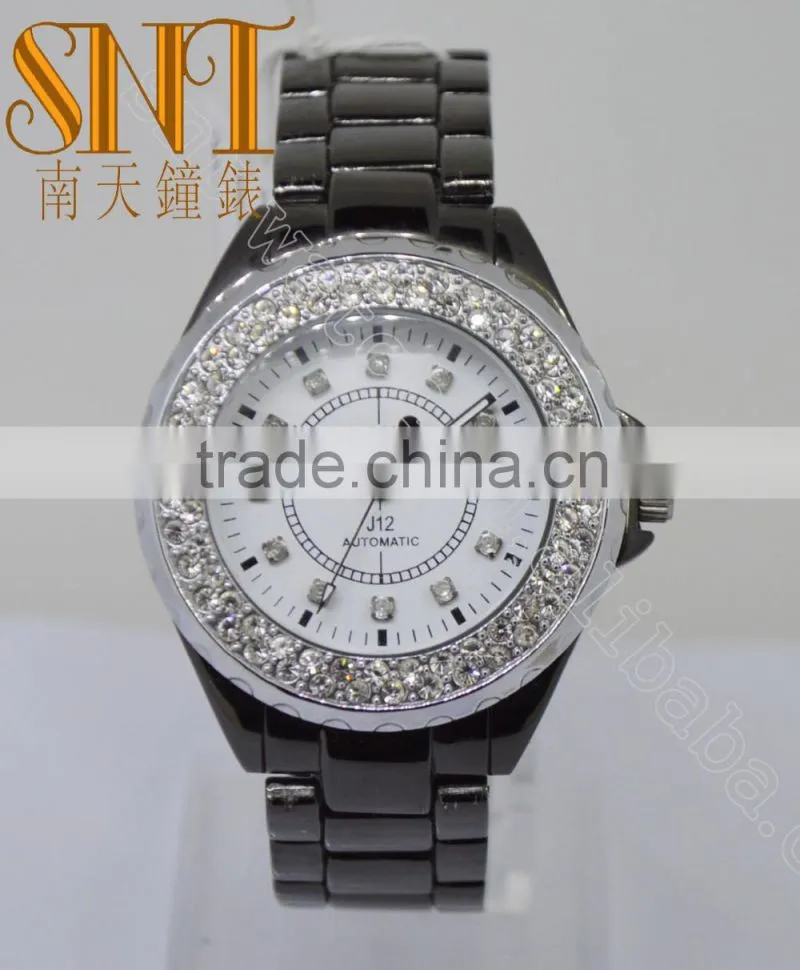 Women Watches Fashion 2015 Japan Quartz Stone Watch,Black Stainless Steel