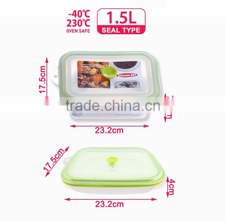 1.5L (1500ml ) Silicone food container , Platinum silicone, Foldable, Non-stick,