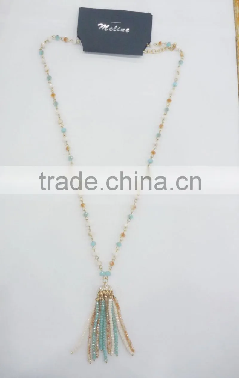 FASHION MULTI COLOR GLASS BEADED TASSEL NECKLACE