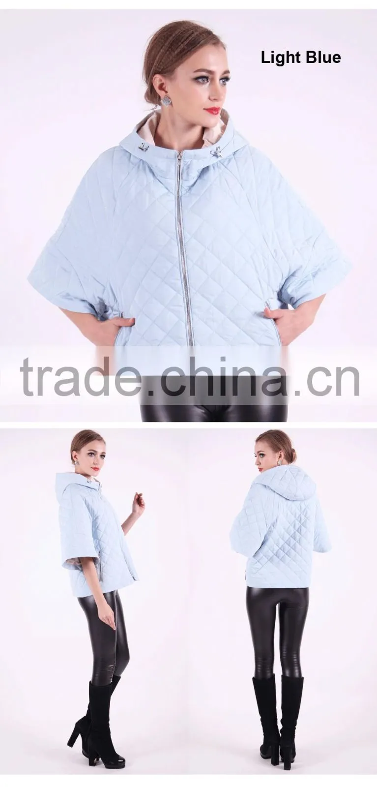 New Product 2016 Factory Price Polyester Cotton Fabric Spring Short Bat Coat Women With Hat