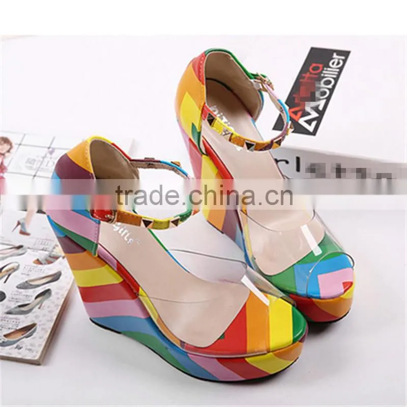 Unique new california beautiful rainbow colored wedge shoes