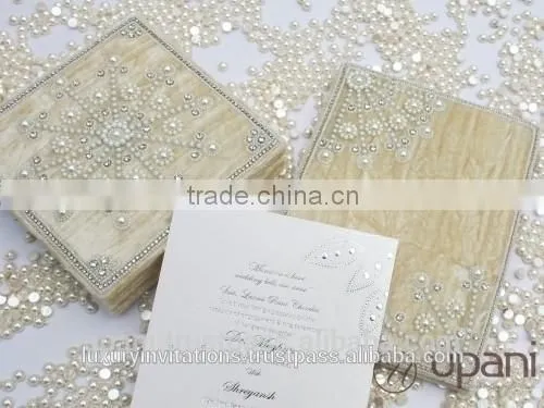 Velvet wedding invitation box ivory pearls hand embroidery