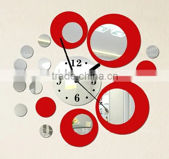 Red&silver Circle 3D Wall Sticker Modern Design Fashion Mirror DIY Wall Stickers SV010965