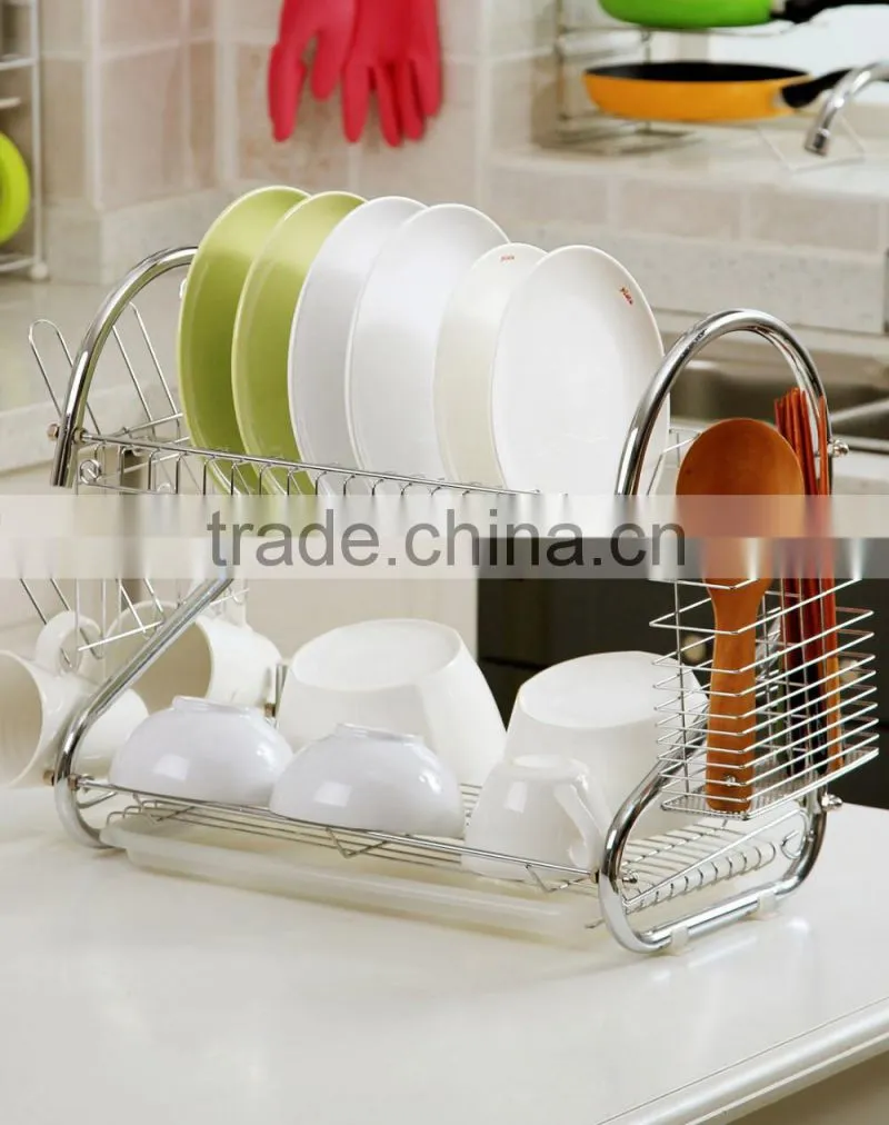 Double layers stainless steel dish rack Kitchen S type double bowl Kitchen S type double bowl dish rack,