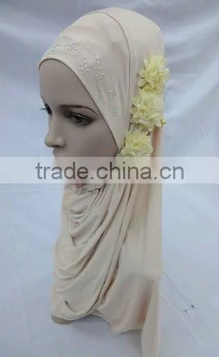H061 latest muslim hijab with 3 pieces flower,islamic scarf