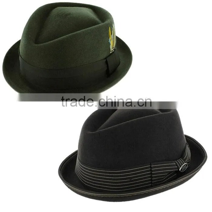 high quality wool felt stingy fedora hat trilby hat with feather