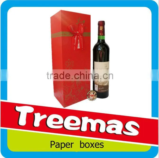 Paper red wine gift box with hot stamping and ribbon packaging and printing box in Guangzhou China